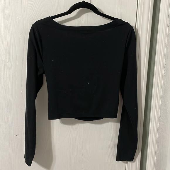 Athleta Crop V-Neck Faux Wrap Black Long Sleeve Women's Top Size Medium - Picture 5 of 7